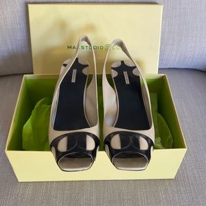 Elegant Black and Cream Women's Slingback Shoes